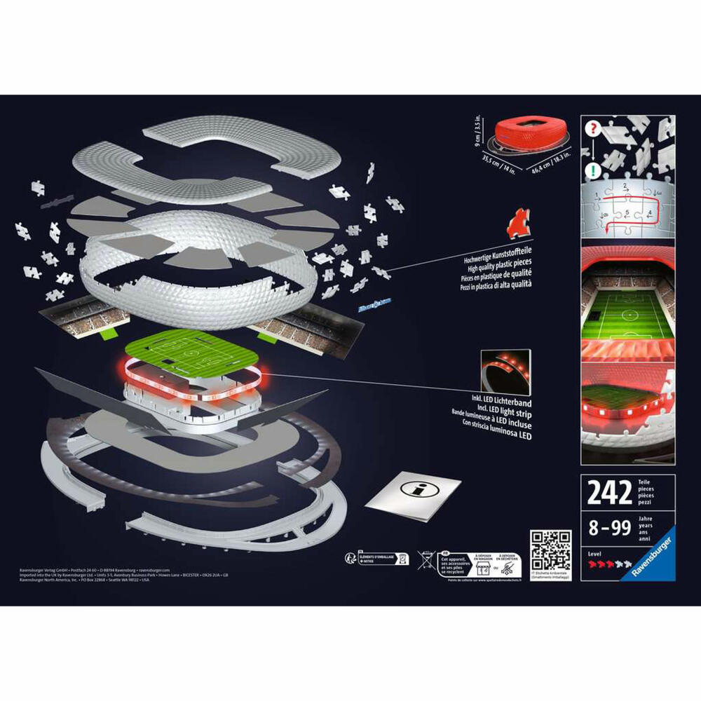 Ravensburger 3D-Puzzle Allianz Arena bei Nacht, dreidimensionales Puzzle, 216 Teile, 12530