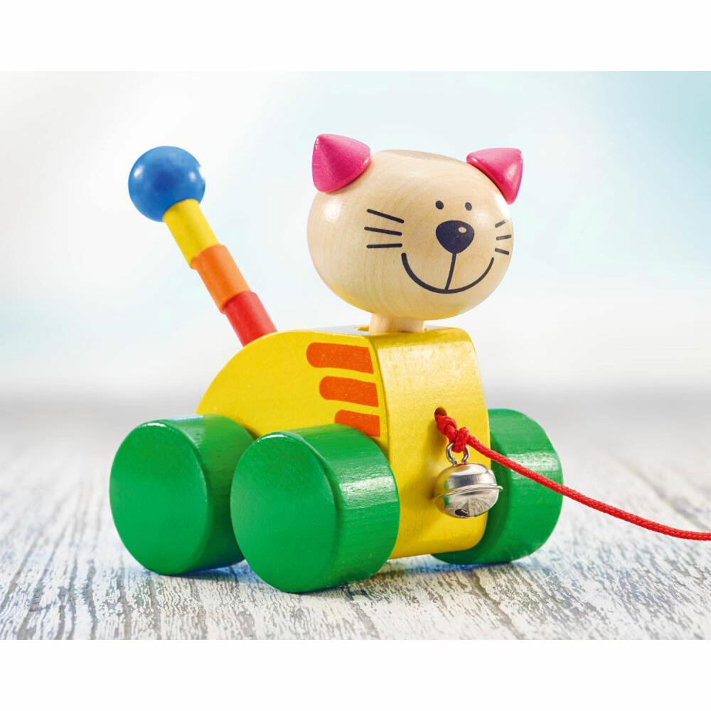 Selecta Spielzeug Tinka Nachzieh Katze, Schiebespielzeug, Kleinkindspiel, Kleinkindspielzeug, Holz, 12 cm, 62035