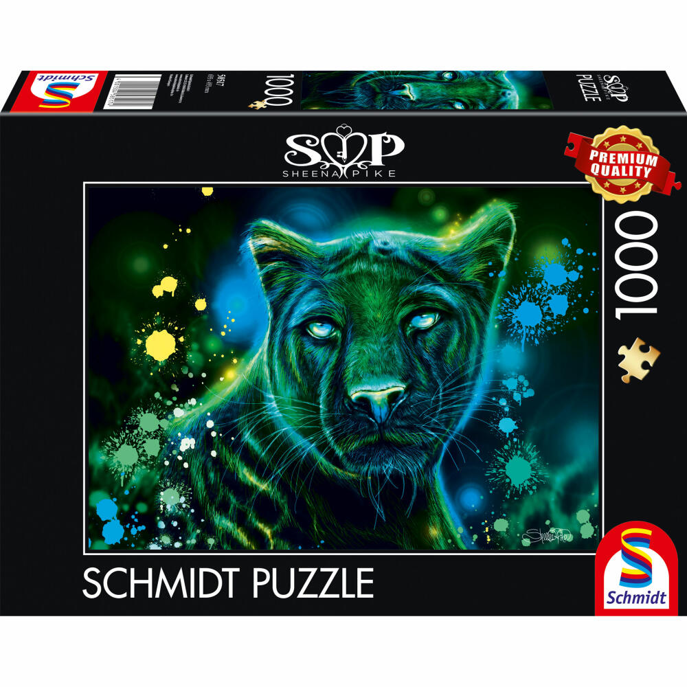 Schmidt Spiele Puzzle Neon Blau-grüner Panther, Sheena Pike, Erwachsenenpuzzle, 1000 Teile, 58517