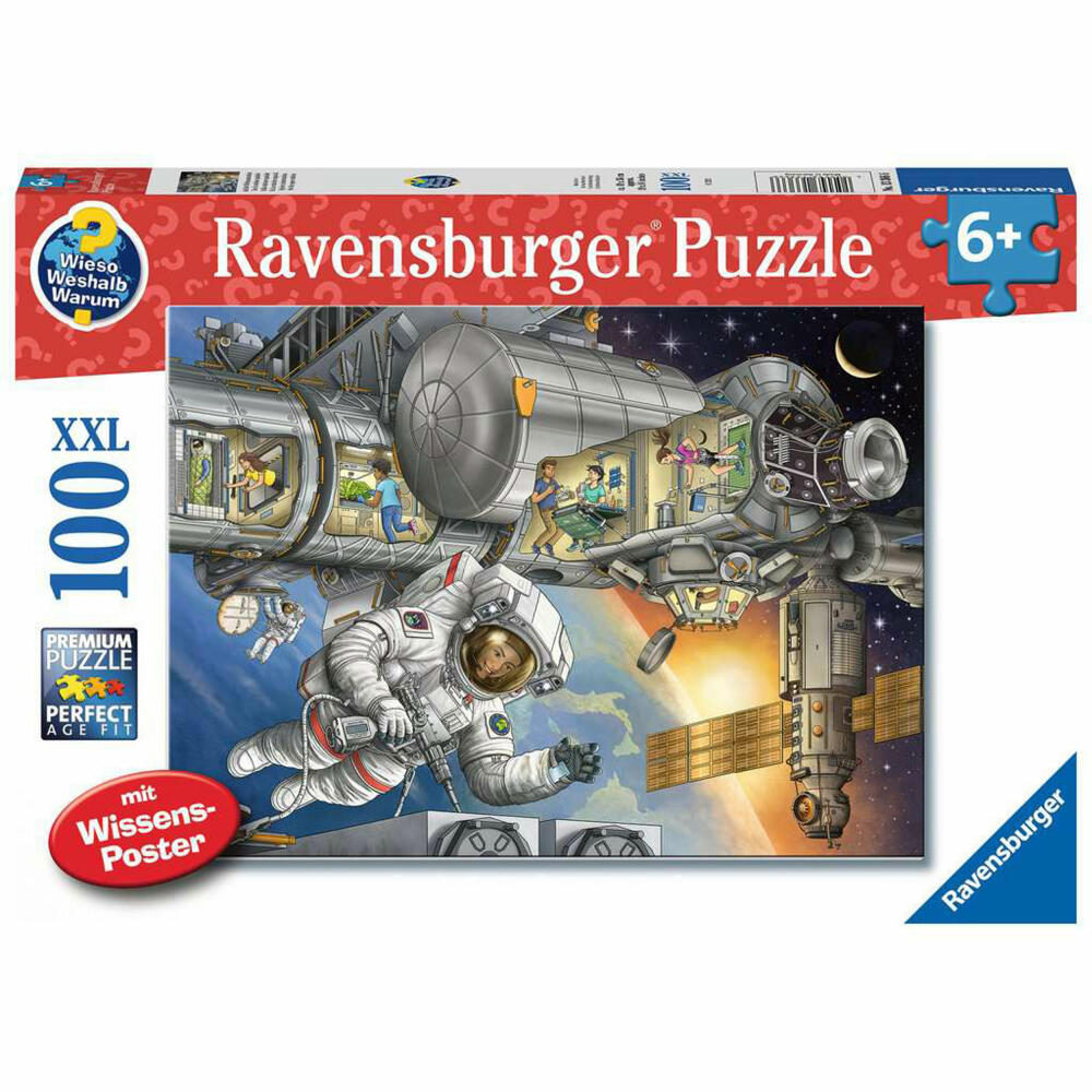 Ravensburger Kinderpuzzle Wieso? Weshalb? Warum? Auf der Weltraumstation, Kinder Puzzle, Puzzles, 100 Teile XXL, ab 6 Jahren, 13366