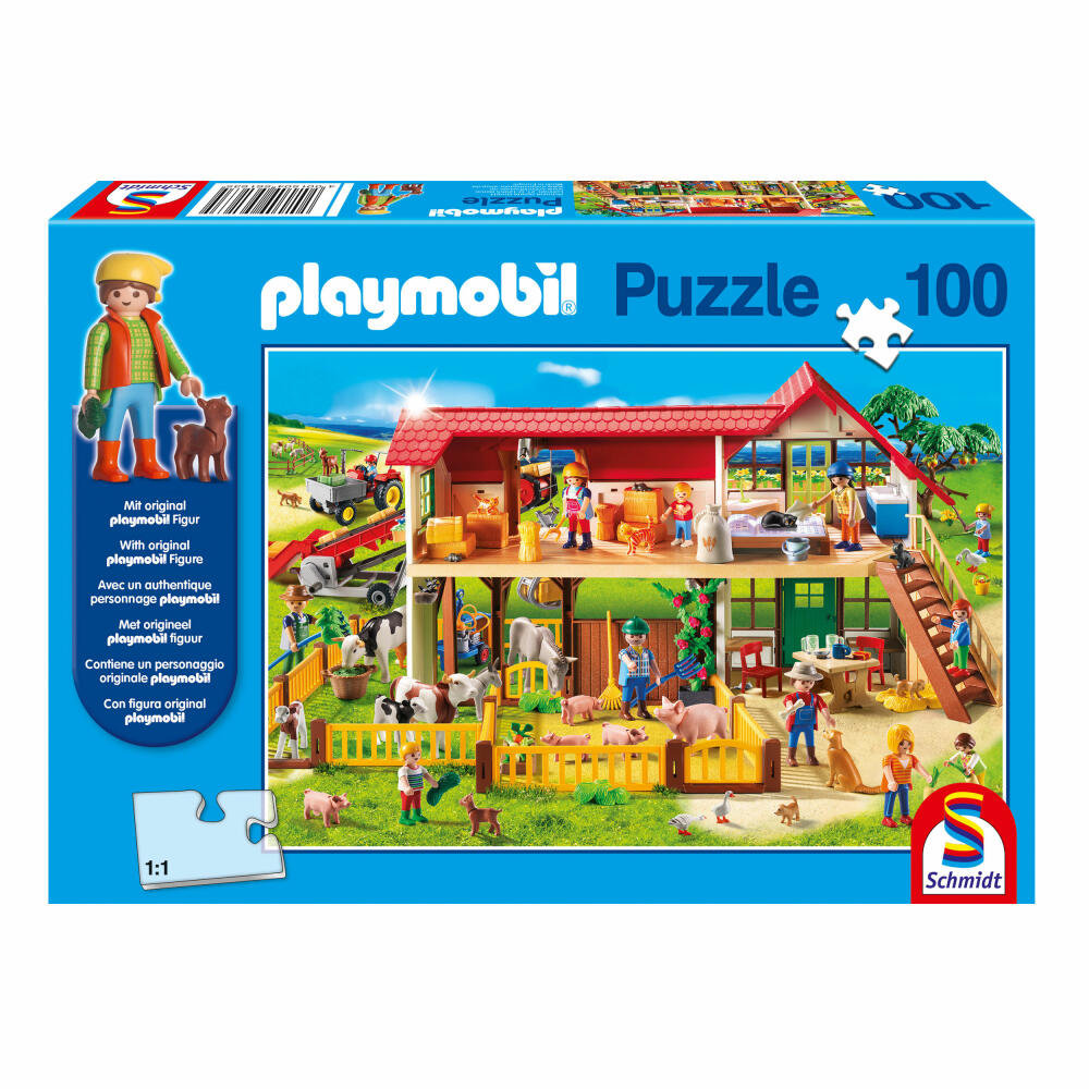 Schmidt Spiele Bauernhof, 100 Teile, Kinderpuzzle, Playmobil (inkl. Figur), Puzzle, 56163