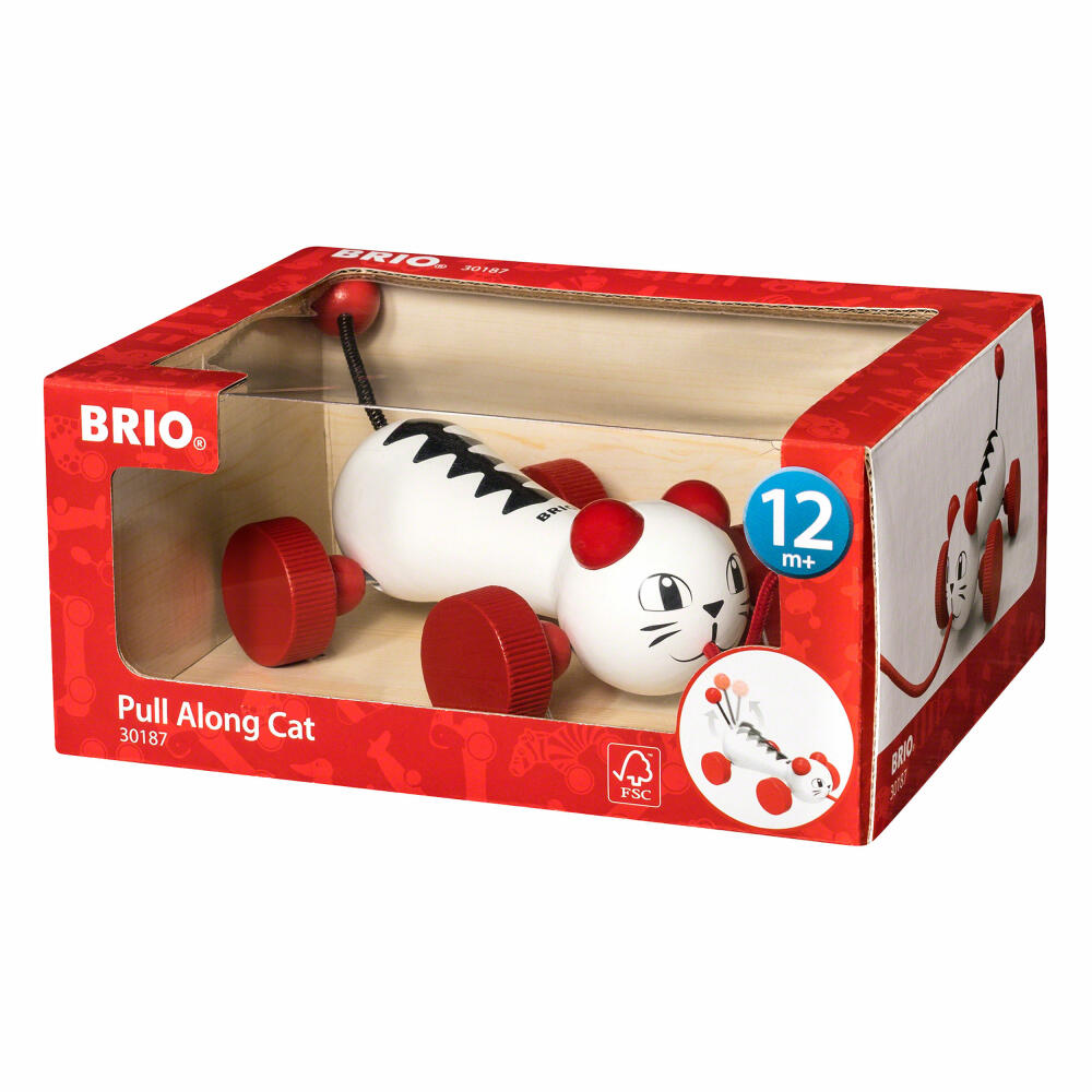 BRIO Nachzieh-Katze, Nachziehtier, Ziehtier, Holzspielzeug, Holz Spielzeug, Kleinkind, 30187