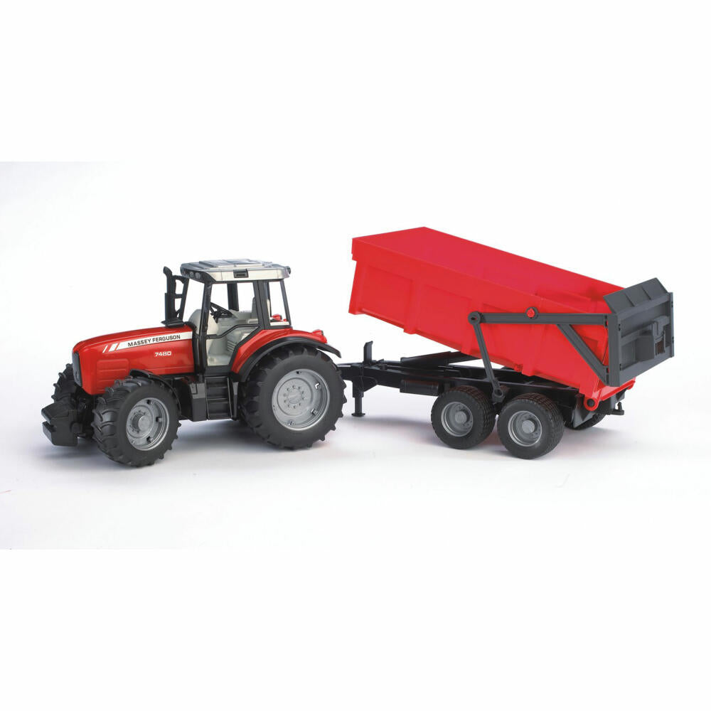 Bruder Landwirtschaft Massey Ferguson 7480, mit Wannenkippanhänger, Traktor, Modellfahrzeug, Modell Fahrzeug, Spielzeug, 02045