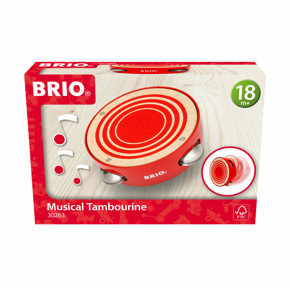 BRIO Schellentrommel, Tamburin, Tambourine, Handtrommel, Musikinstrument, Kinder, Holz, 63026300