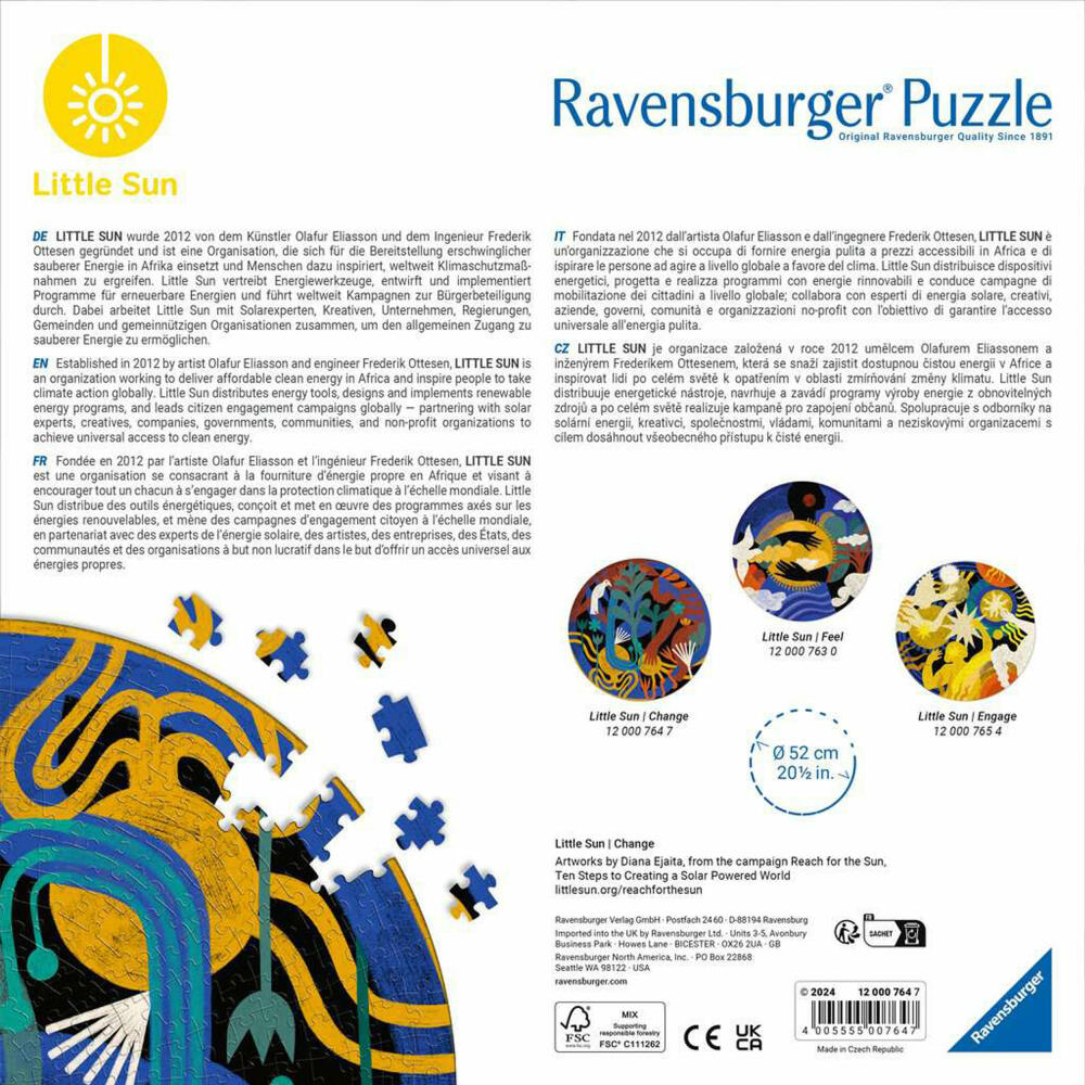 Ravensburger Little Sun Change, 500 Teile, Erwachsenenpuzzle, Puzzle für Erwachsene, 12000764