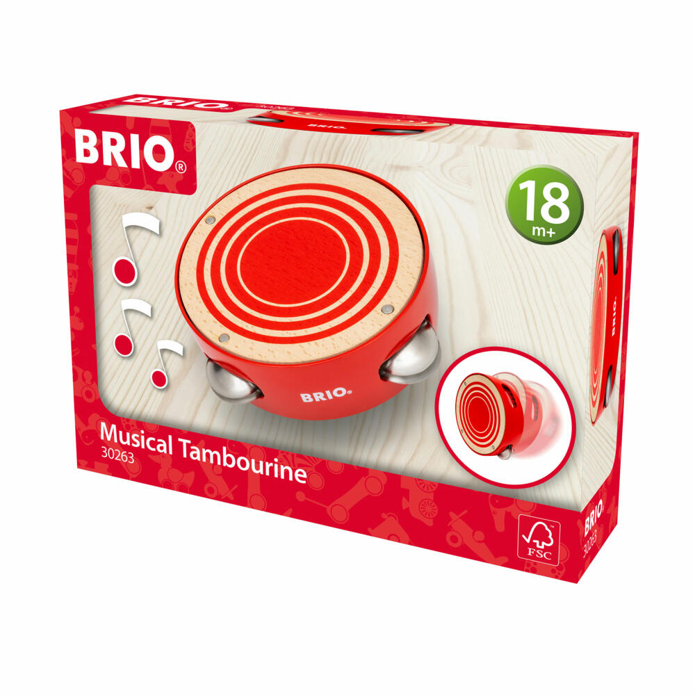 BRIO Schellentrommel, Tamburin, Tambourine, Handtrommel, Musikinstrument, Kinder, Holz, 63026300