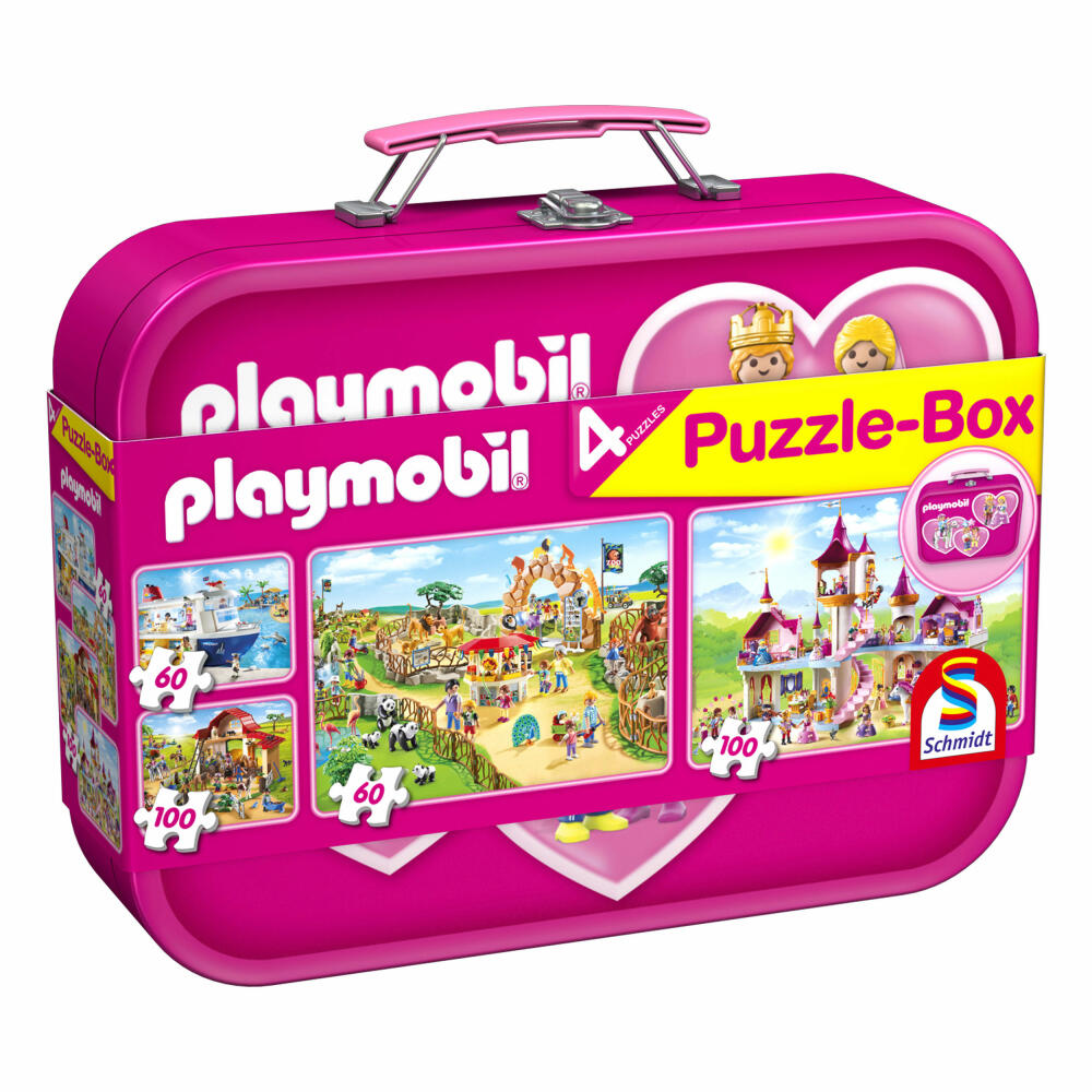 Schmidt Spiele Puzzle-Box Playmobil, Märchenpuzzle, 2 x 60 / 100 Teile, Pink, Puzzle, Puzzlespiel, Ab 6 Jahren, 56498