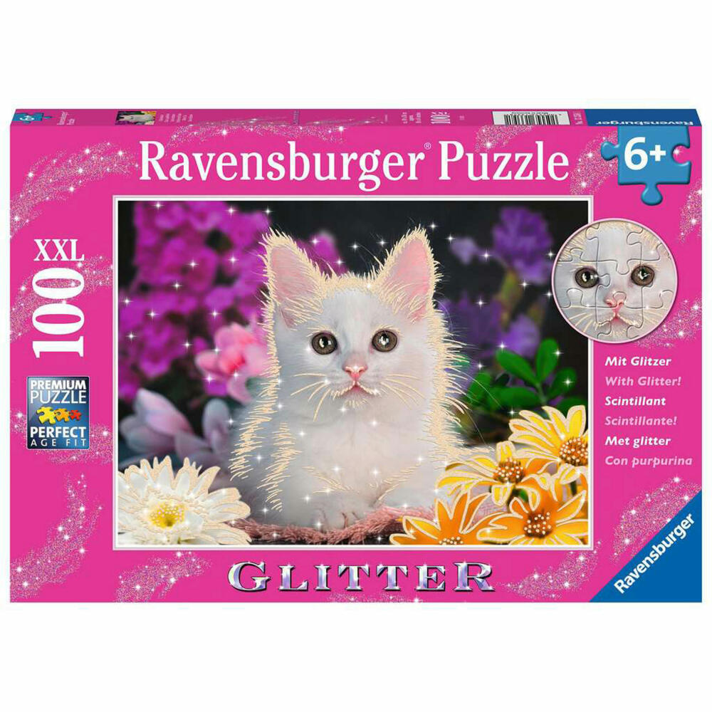 Ravensburger Glitzerkatze, Puzzle, Kinderpuzzle, Legespiel, Kinder, 100 Teile XXL, 13358