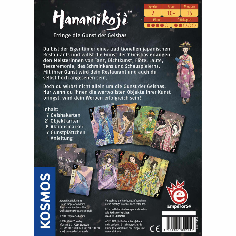 KOSMOS Familienspiele Hanamikoji, Geisha, Japan, Spiel für Zwei, ab 10 Jahren, 692940