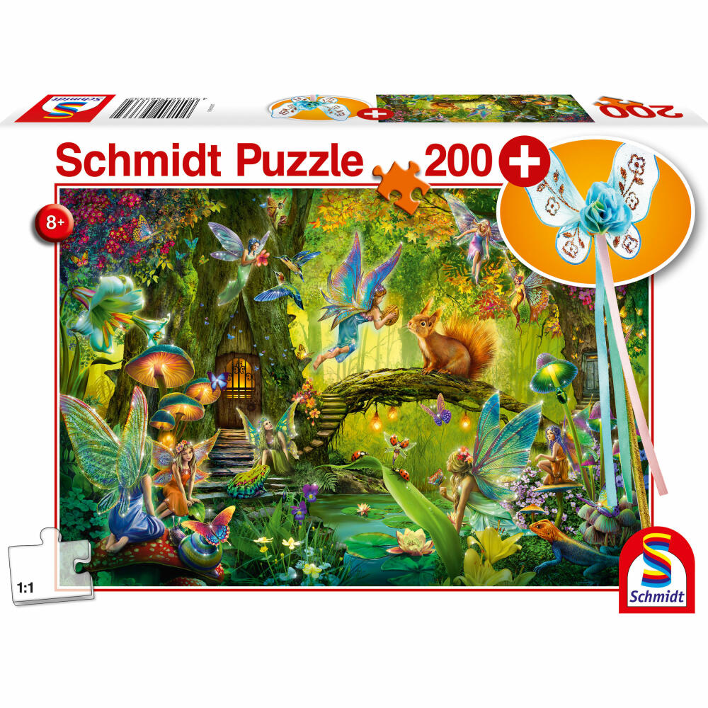 Schmidt Spiele Kinderpuzzle Feen im Wald, Standard, Kinder Puzzle, mit Feenstab, 200 Teile, Ab 6 Jahre, 56333