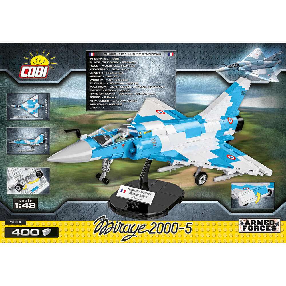 COBI Armed Forces Mirage 2000-5 Kampfjet, Flugzeug, Konstruktionsbausteine, Spielzeug, 400 Teile, 5801