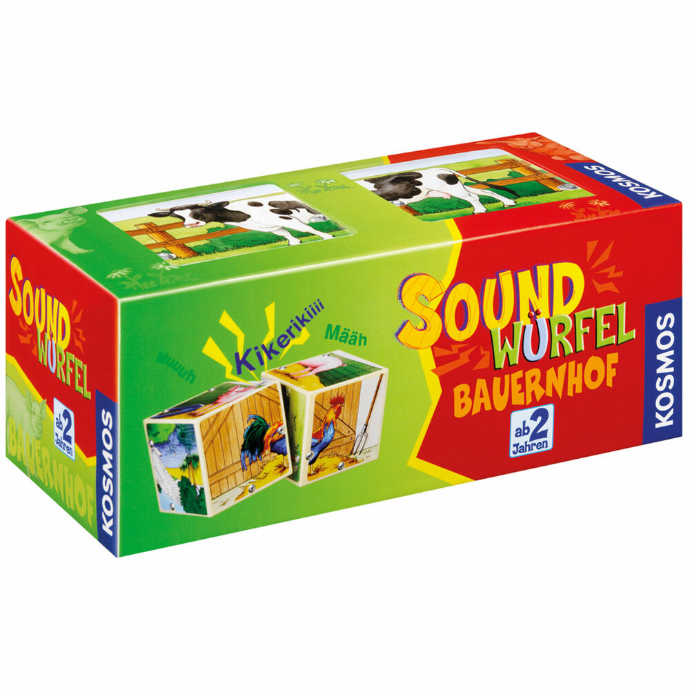 KOSMOS Kinderspiele Soundwürfel Bauernhof, Würfel mit Geräuschen, zur Förderung von Feinmotorik und Beobachtungsvermögen, Nachahmung von Geräuschen, ab 2 Jahren, 697365
