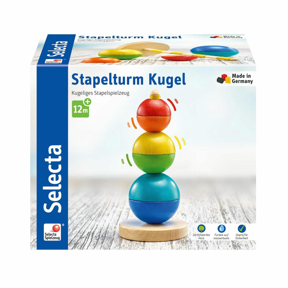 Selecta Spielzeug Stapelturm Kugel, Stapel Turm, Kleinkindspiel, Kleinkindspielzeug, Holz, 16 cm, 62002