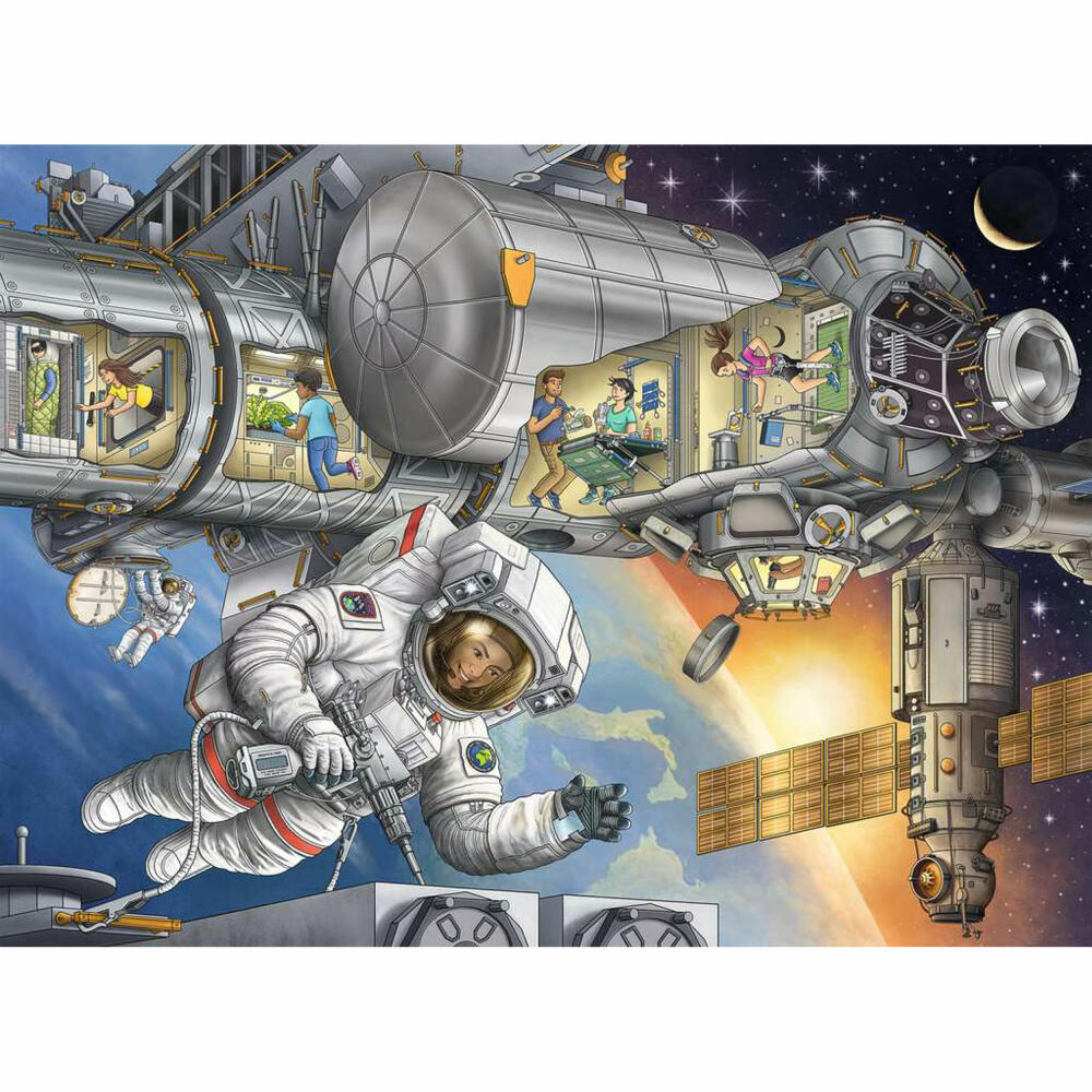 Ravensburger Kinderpuzzle Wieso? Weshalb? Warum? Auf der Weltraumstation, Kinder Puzzle, Puzzles, 100 Teile XXL, ab 6 Jahren, 13366