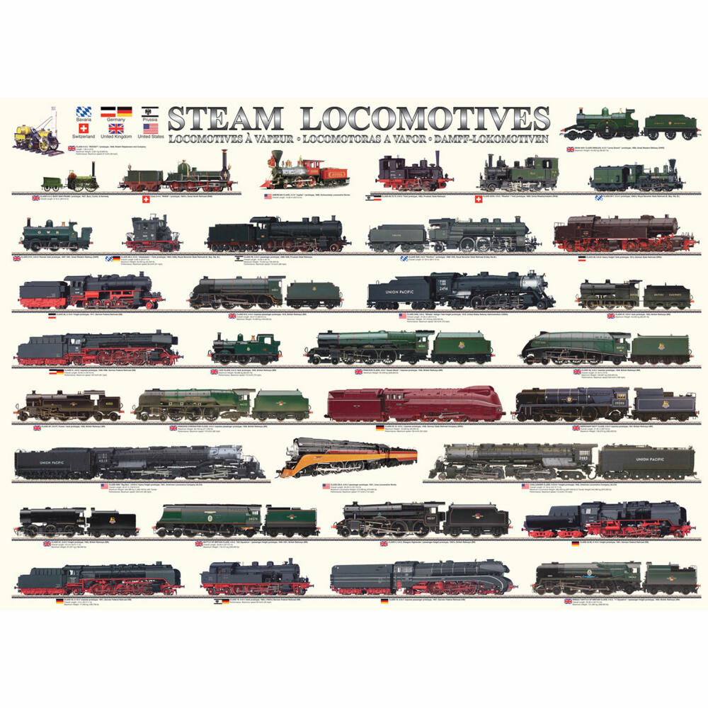 Eurographics Puzzle Dampflokomotiven, Eisenbahn, 1000 Teile, 68 x 48 cm, 6000-0090