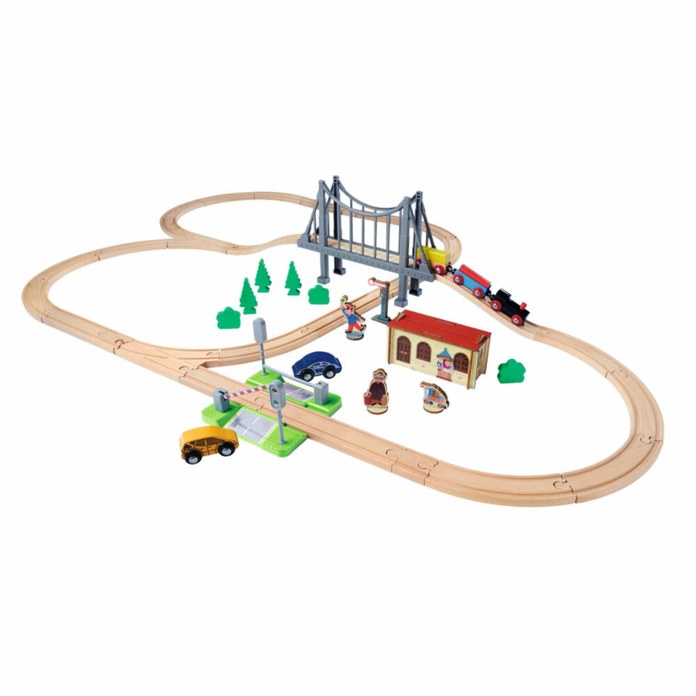 Eichhorn Bahn Bahnset mit Brücke, 55-tlg., Eisenbahn, Holzeisenbahn, Log, Zug, Spielzeug, Holz, 100006204