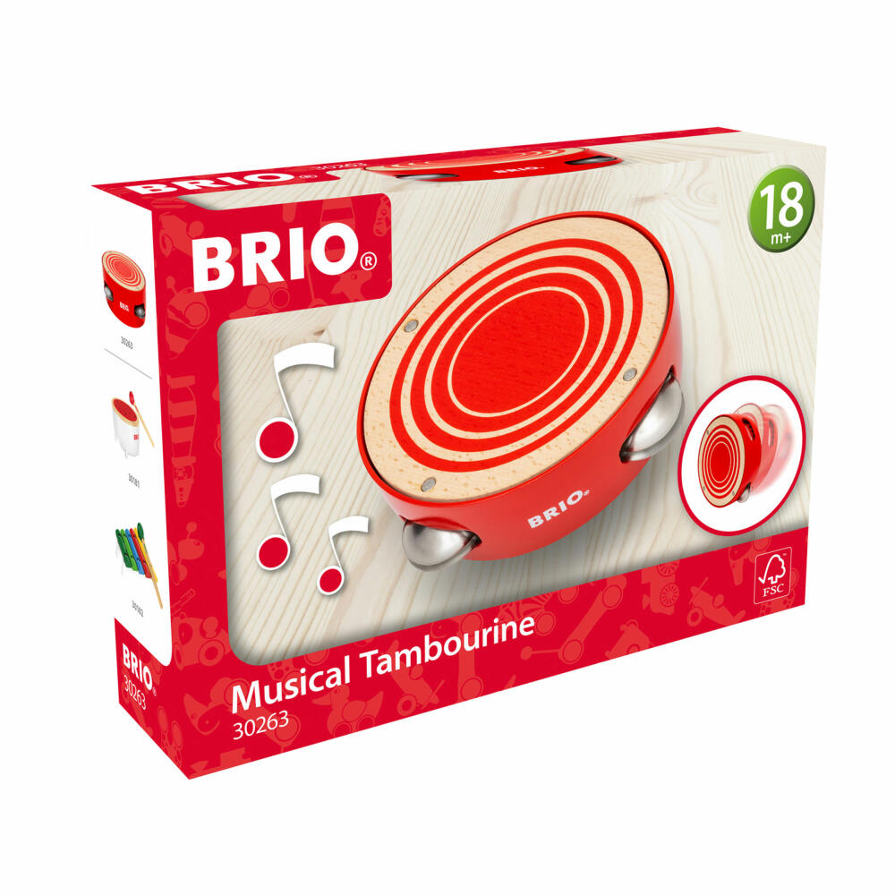 BRIO Schellentrommel, Tamburin, Tambourine, Handtrommel, Musikinstrument, Kinder, Holz, 63026300