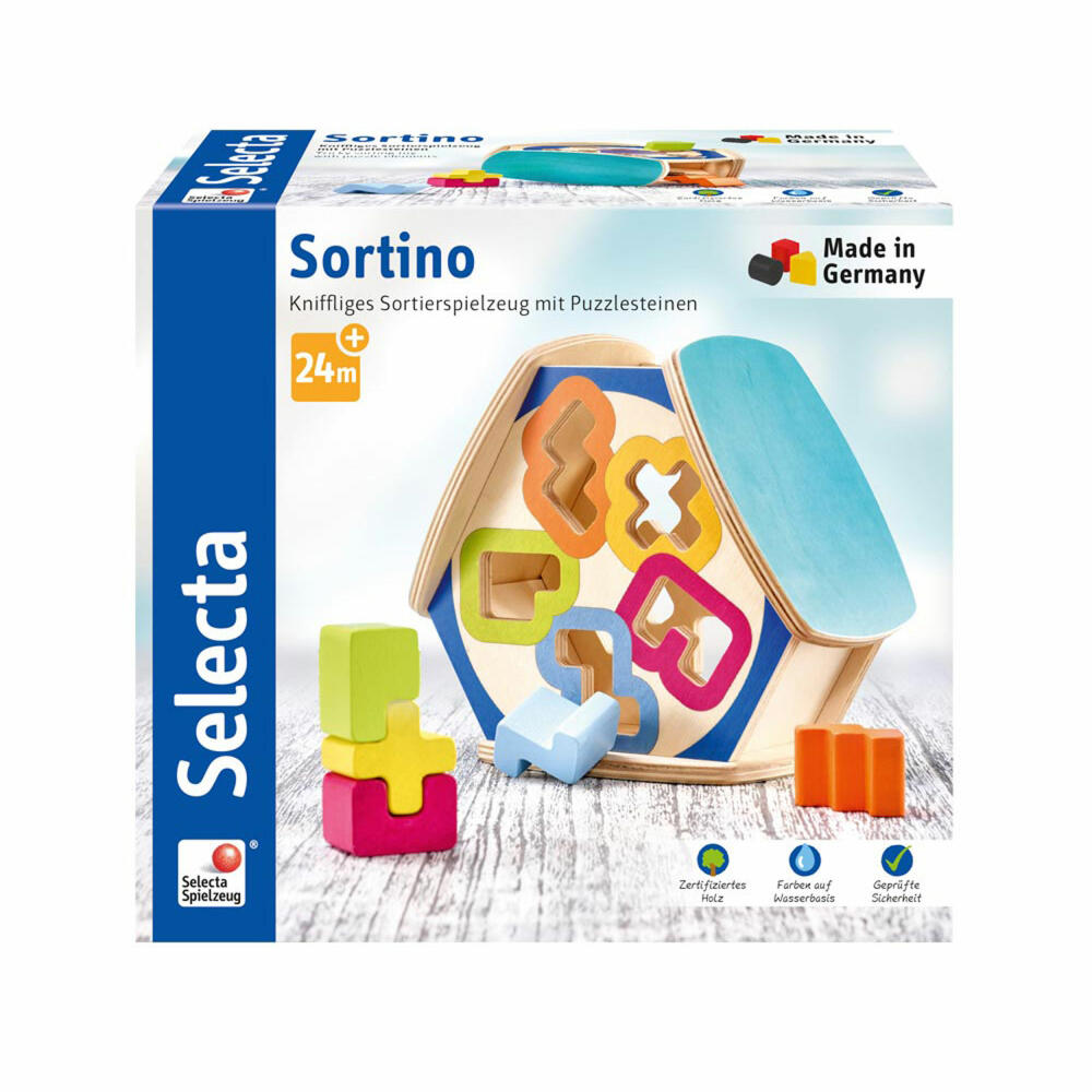 Selecta Spielzeug Sortino Sortierbox, Motorik, Kleinkindspiel, Kleinkindspielzeug, Holz, 16 cm, 62066