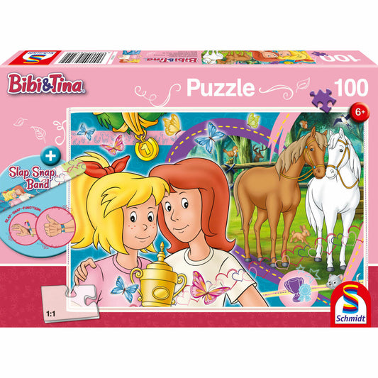 Schmidt Spiele Kinderpuzzle Bibi & Tina Pferdeglück, mit Slap Snap Band, Kinder Puzzle, Legespiel, 100 Teile, 56320