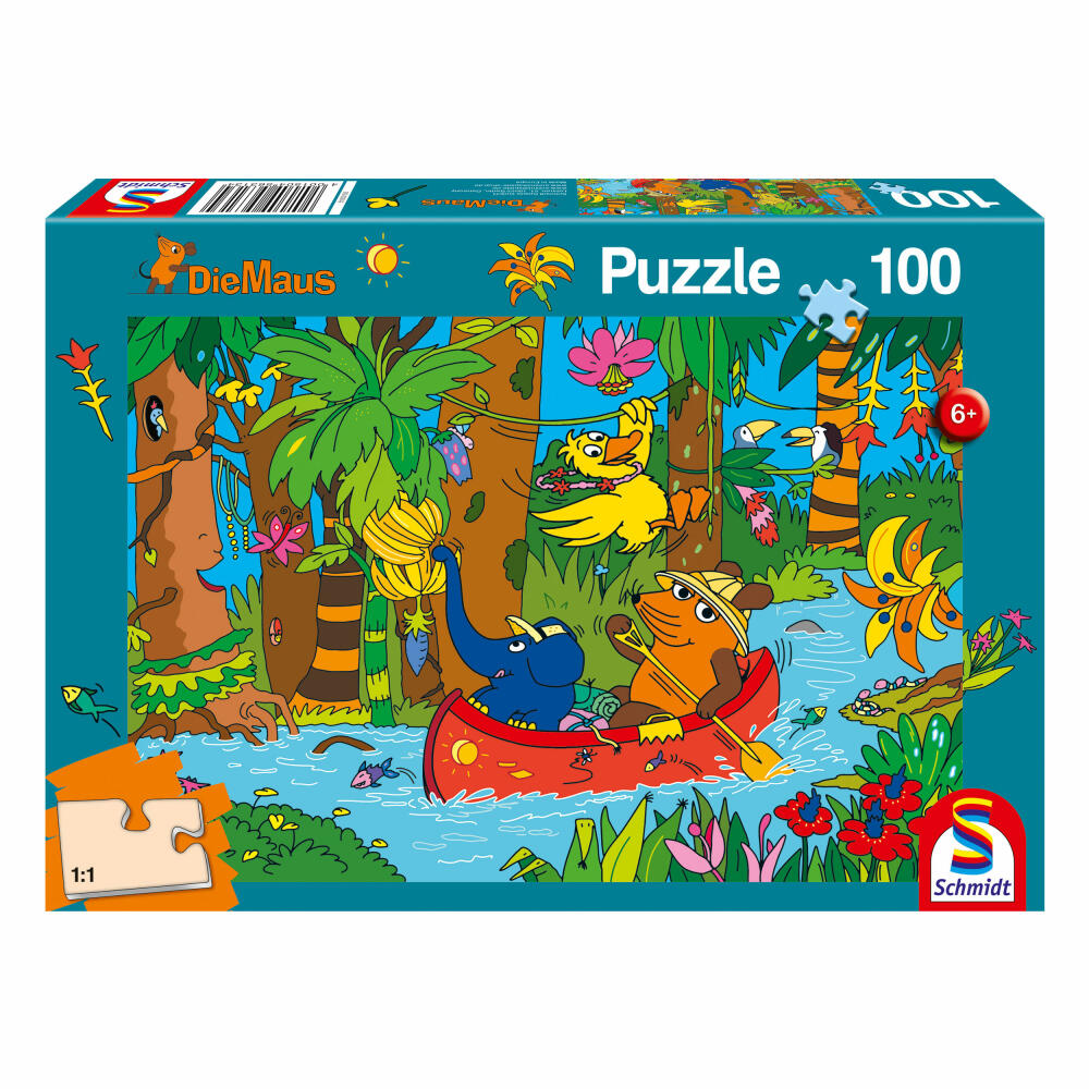 Schmidt Spiele Die Maus Im Dschungel, 100 Teile, Kinderpuzzle, Kinder Puzzle, Steckpuzzle, 56313