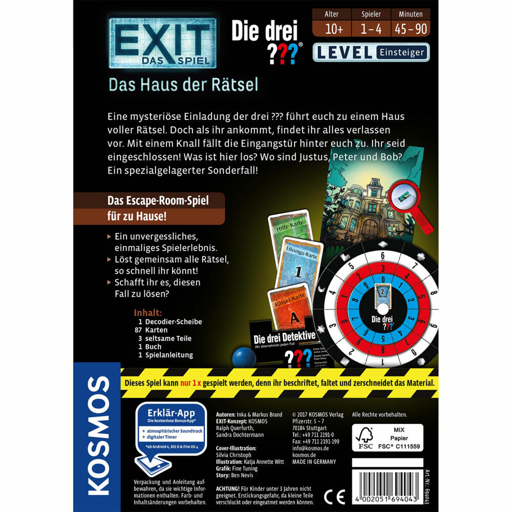 KOSMOS Exit - Das Spiel - Die drei ??? - Das Haus der Rätsel, Escape-Spiel, Spiel, Level Einsteiger, ab 10 Jahren, 694043
