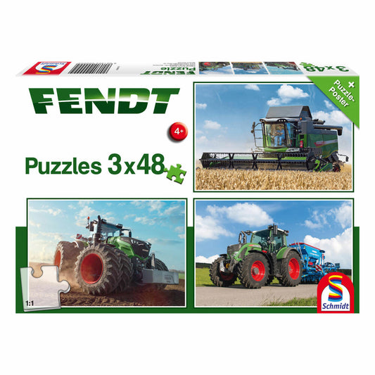 Schmidt Spiele Traktoren Fendt 1050 Vario / 724 Vario / 6275L, Kinderpuzzle, 3 x 48 Teile, Puzzle, Puzzlespiel, Ab 4 Jahren, 56221