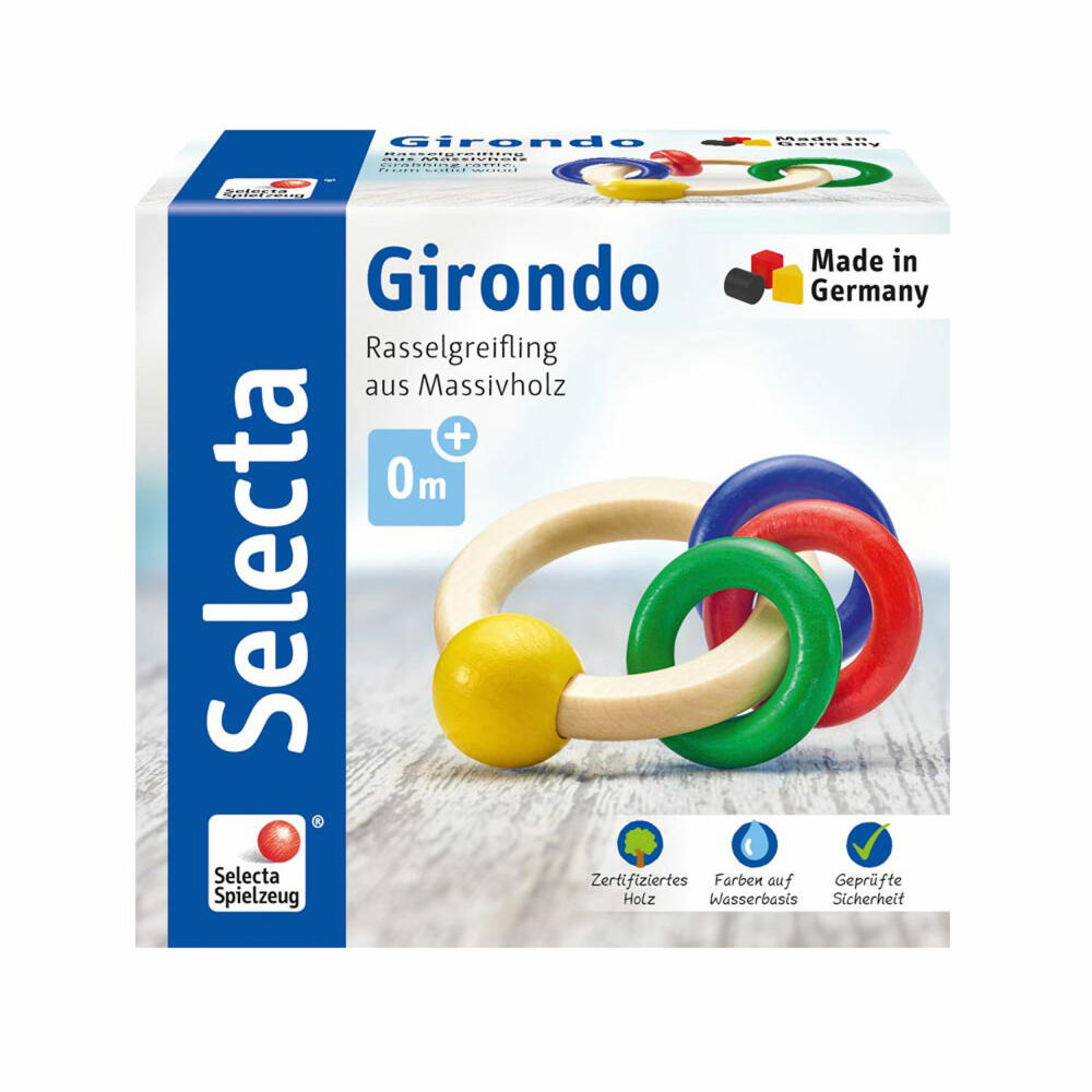 Selecta Spielzeug Girondo Greifling Rund, Rassel, Babyspiel, Babyspielzeug, Holz, 10 cm, 61036