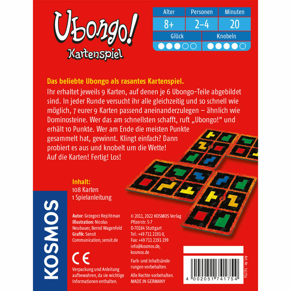 KOSMOS Ubongo! Kartenspiel, Legespiel, Knobelspiel, Familienspiel, ab 8 Jahren, 741754