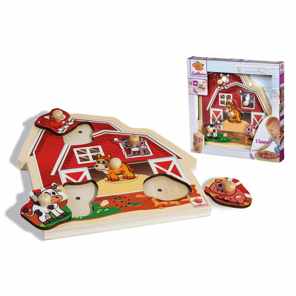 Eichhorn Puzzle mit Sound, Steckspiel, Steckpuzzle, Kinderpuzzle, Holzpuzzle, Tierstimmen, Holz, 100005415