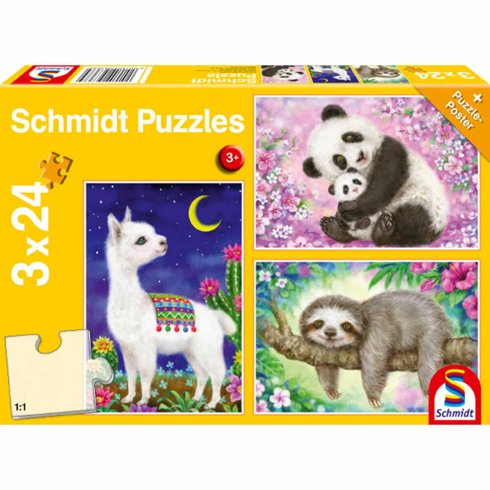 Schmidt Spiele Panda Faultier & Lama, Kinderpuzzle, Kinder Puzzle, Kinderpuzzles, 3 x 24 Teile, 56368