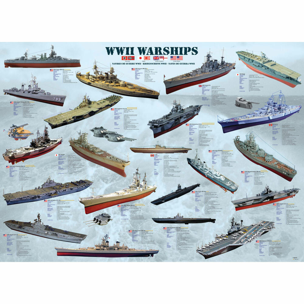 Eurographics Puzzle Kriegsschiffe des 2. Weltkriegs, 1000 Teile, 68 x 48 cm, 6000-0133