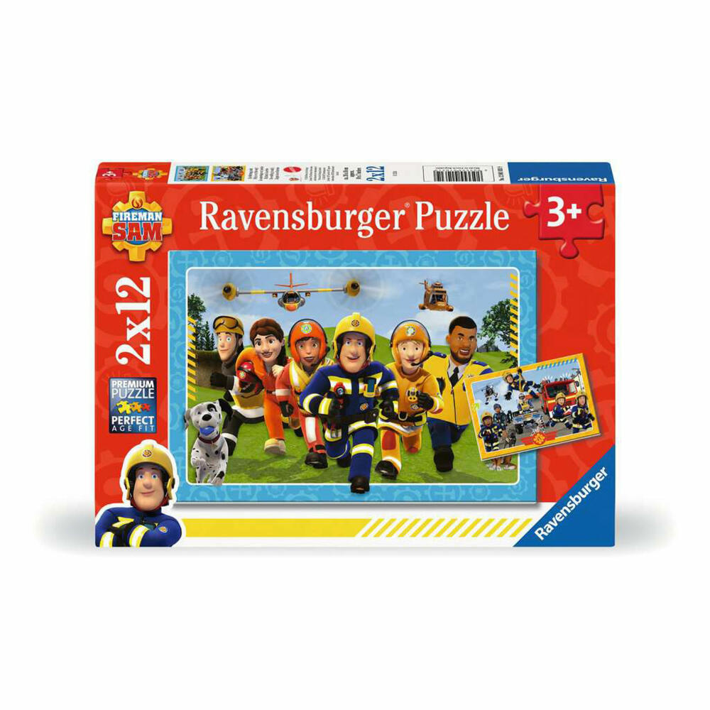 Ravensburger Feuerwehrmann Sam Die Rettung naht, 2 x 12 Teile, Kinderpuzzle, Kinder Puzzle, ab 3 Jahren, 12001031