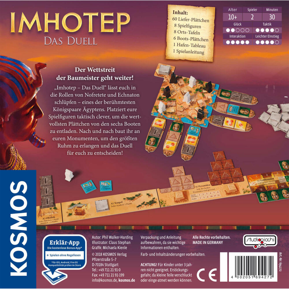 KOSMOS Familienspiele Imhotep - Das Duell, Strategiespiel, Bauprojekte, Spiel für Zwei, ab 10 Jahren, 694272