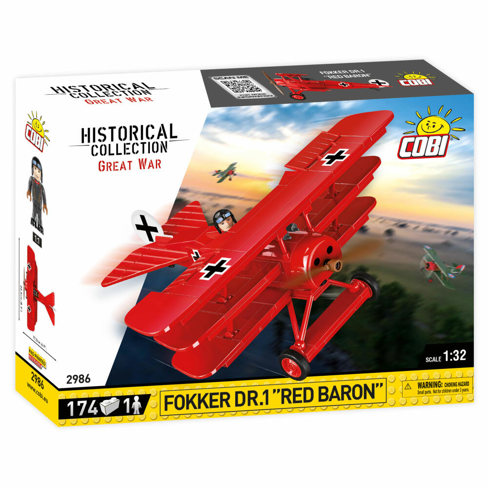 Cobi Klemmbausteinset Fokker Dr.1 Roter Baron, Great War, Dreidecker-Flugzeug, Spielzeug, 174 Teile, 2986