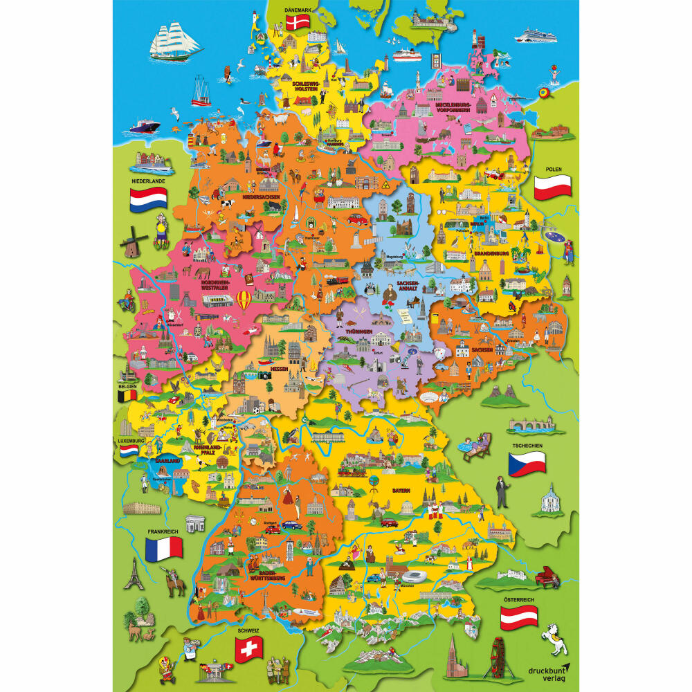 Schmidt Spiele Kinderpuzzle Deutschlandkarte mit Bildern, Standard, Kinder Puzzle, 200 Teile, Ab 8 Jahre, 56312