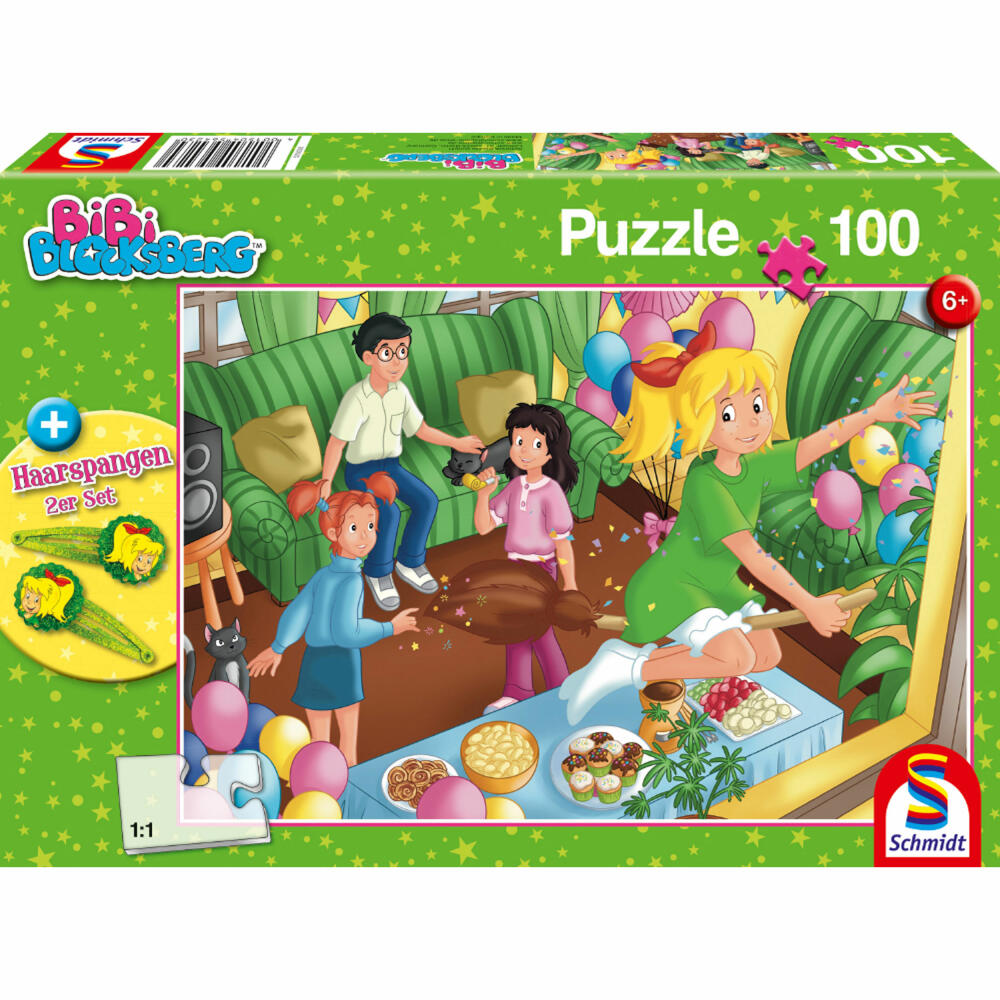 Schmidt Spiele Bibi Blocksberg Geburtstagsparty, mit Haarspangen, Kinderpuzzle, Kinder Puzzle, Kinderpuzzles, 100 Teile, 56423