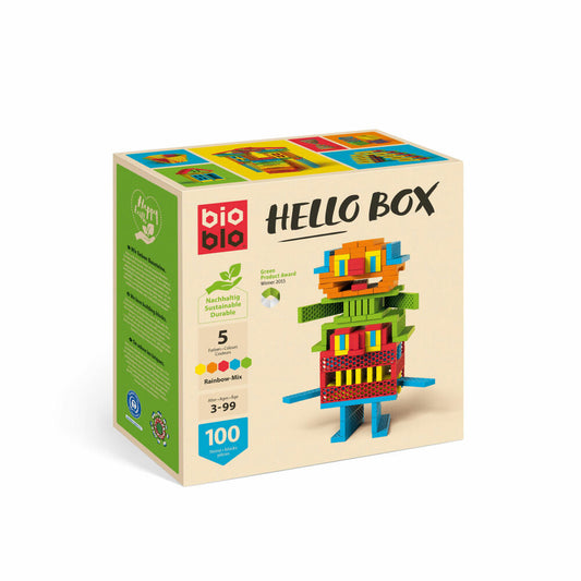 Bioblo Hello Box Rainbow-Mix, mit 100 Bausteinen, Bioblos, Bausteine, Konstruktionsbausteine, Spielzeug, 64025