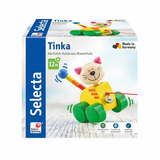 Selecta Spielzeug Tinka Nachzieh Katze, Schiebespielzeug, Kleinkindspiel, Kleinkindspielzeug, Holz, 12 cm, 62035