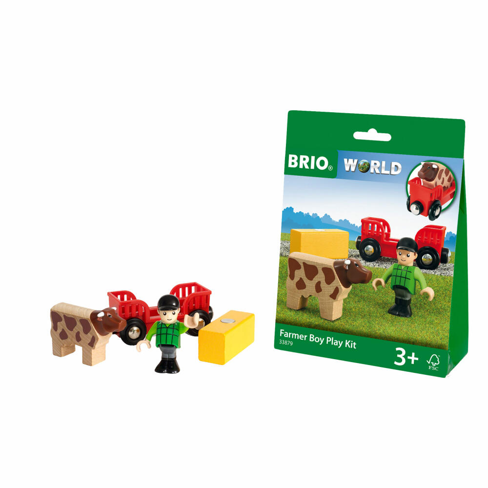 Brio Spielpäckchen Bauer mit Kuh, 4-tlg., Bauernhof, Hof, Holzspielzeug, Spielzeug, 33879