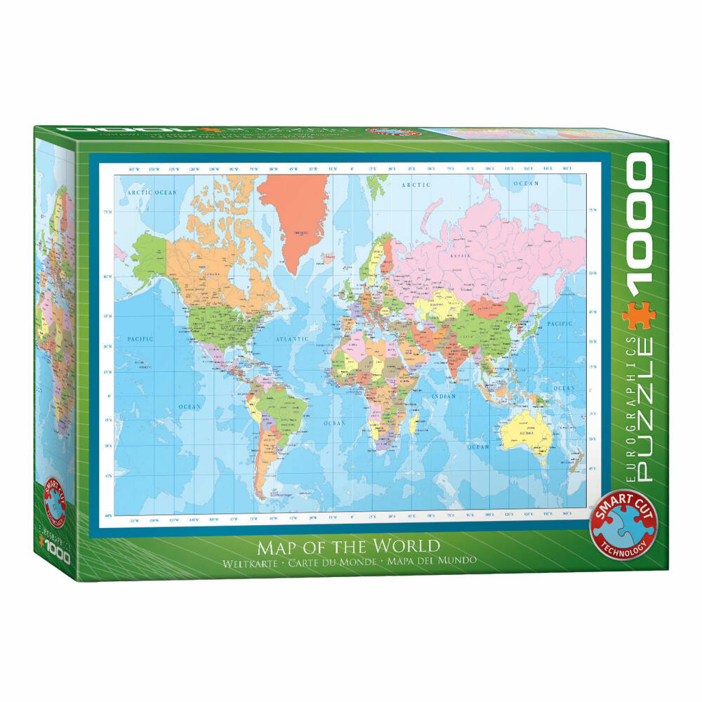 Eurographics Puzzle Weltkarte, Geographie, 1000 Teile, 68 x 48 cm, 6000-1271