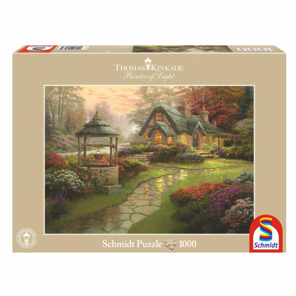 Schmidt Spiele Haus mit Brunnen, Puzzle, Erwachsenenpuzzle, Thomas Kinkade, 1000 Teile, 58463