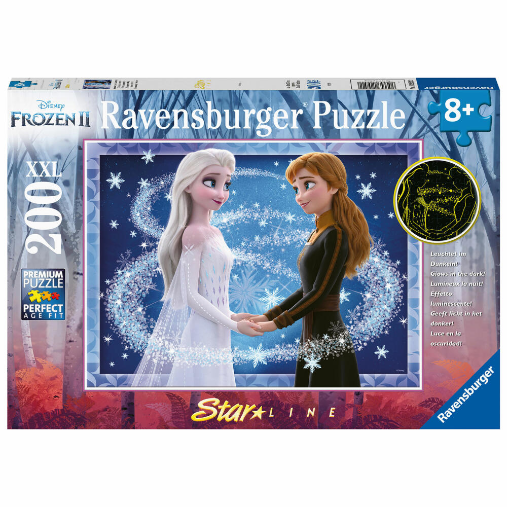 Ravensburger Puzzle Disney Frozen 2 Bezaubernde Schwestern, Starline, Kinderpuzzle, Leuchtfarbe, Die Eiskönigin, 200 Teile, 12952