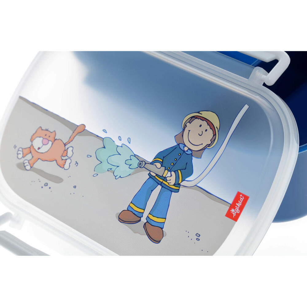 sigikid Brotzeitbox Frido Firefighter, Brotbox, Brotdose, Butterbrotdose, Vesperdose, Kinder, Kunststoff, Blau, 24474