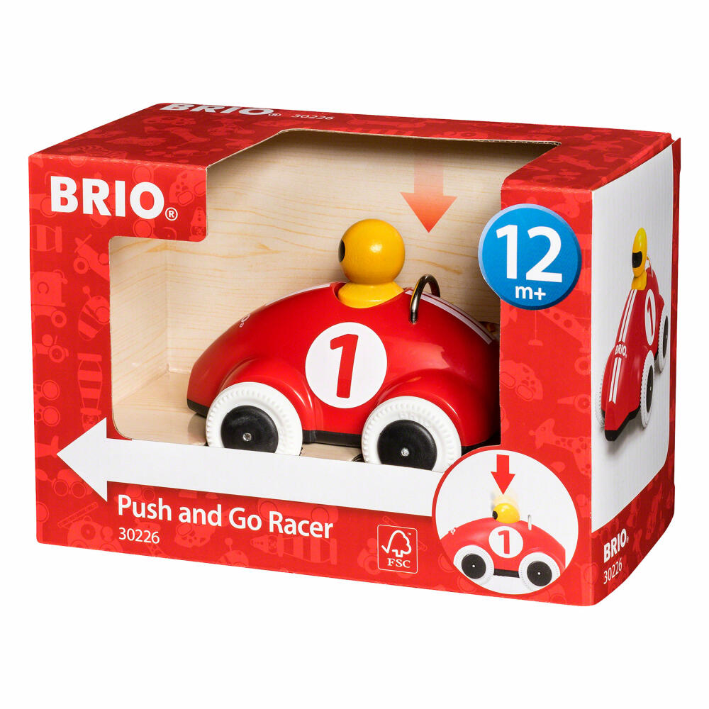 BRIO Push & Go Rennwagen, Rennauto, Schiebeauto, Spielauto, Holz Spielzeug, Kleinkind, 30226