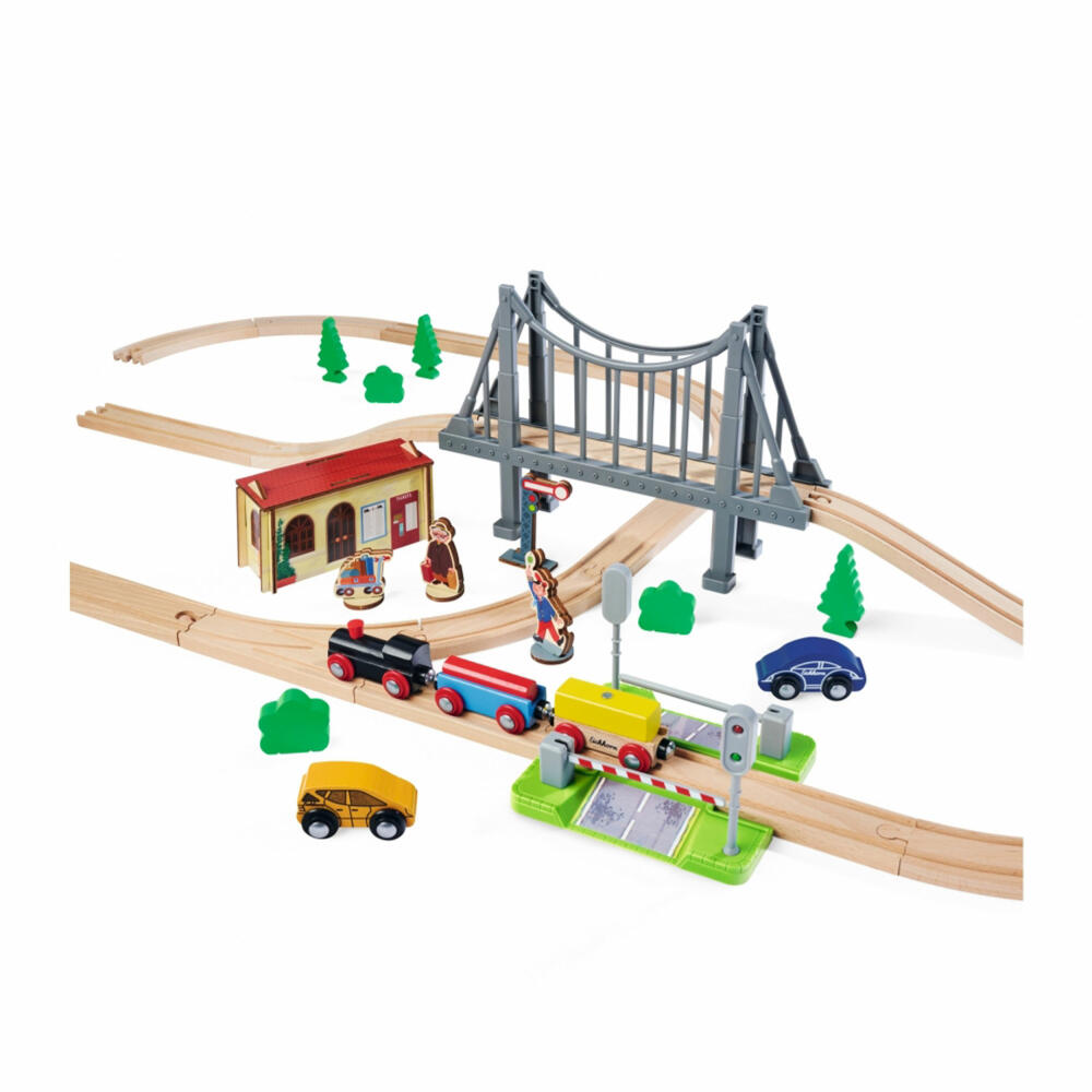 Eichhorn Bahn Bahnset mit Brücke, 55-tlg., Eisenbahn, Holzeisenbahn, Log, Zug, Spielzeug, Holz, 100006204
