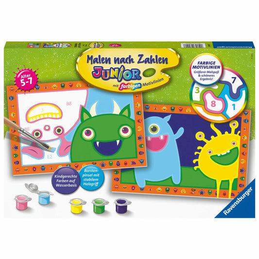 Ravensburger Malen nach Zahlen Junior Lustige Monster, Mal Set, Malvorlage, Vorlage, Bild, Kinder, 28941