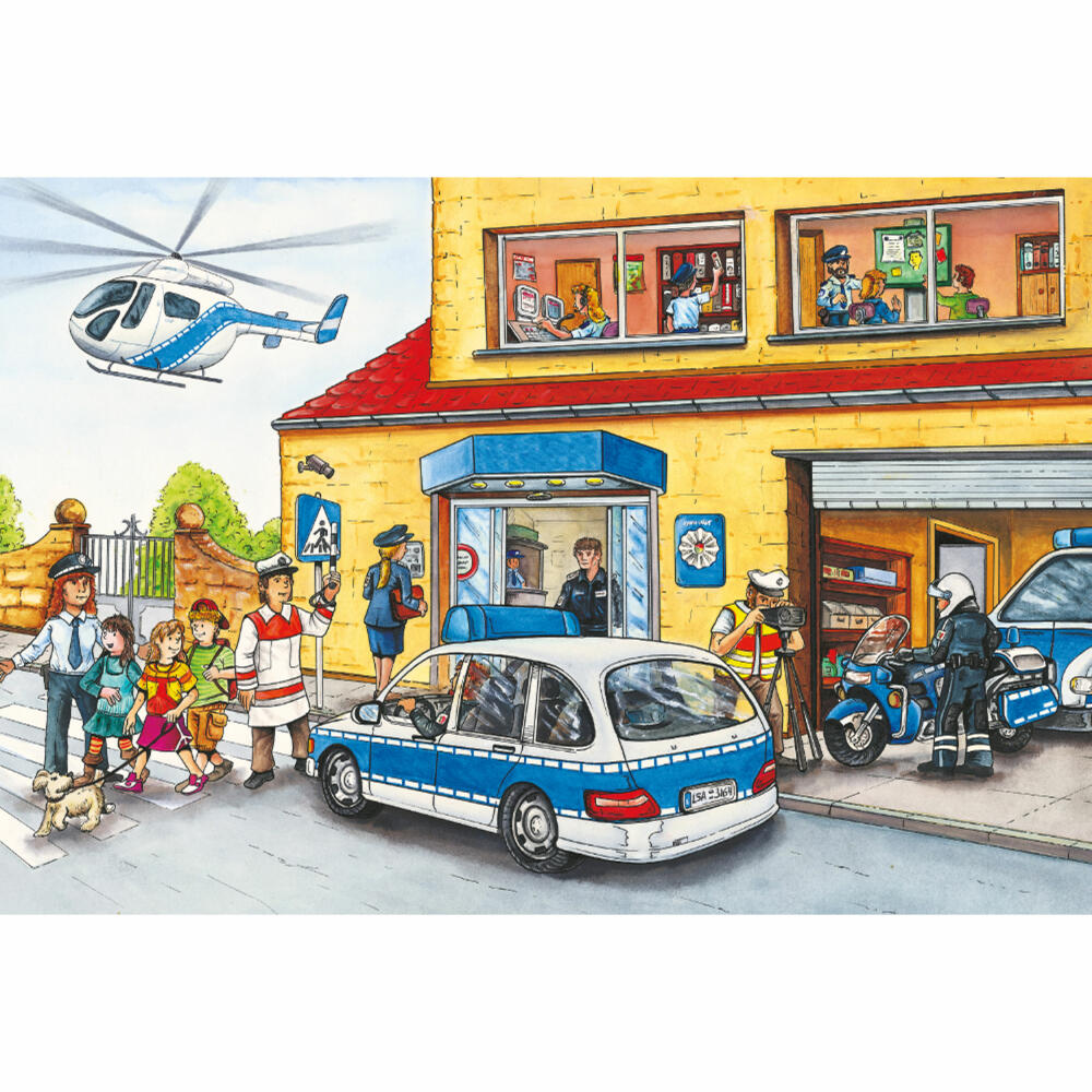 Schmidt Spiele Puzzle Polizeistation, Kinderpuzzle, mit Siku Polizeihubschrauber, 60 Teile, 56351