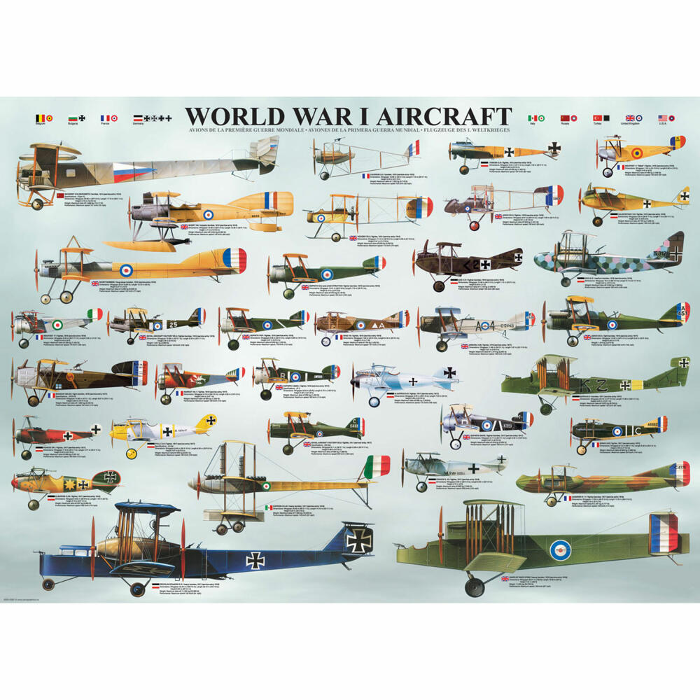 Eurographics Puzzle Kriegsflugzeuge des 1. Weltkrieges, 1000 Teile, 68 x 48 cm, 6000-0087