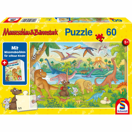 Schmidt Spiele Mauseschlau & Bärenstark Reise in die Urzeit, mit Add-on, Kinderpuzzle, Kinder Puzzle, Kinderpuzzles, 60 Teile, 56411