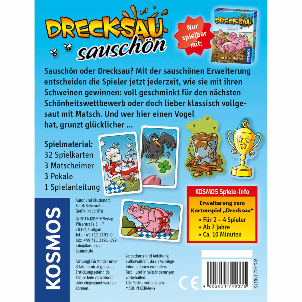 KOSMOS Kinderspiele Drecksau -Sauschön, Erweiterung zum Grundspiel, Kartenspiel, Karten Spiel, ab 7 Jahren, 740375